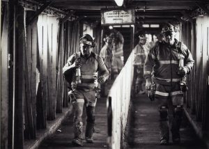 Miners on the Gantry at Kellingley