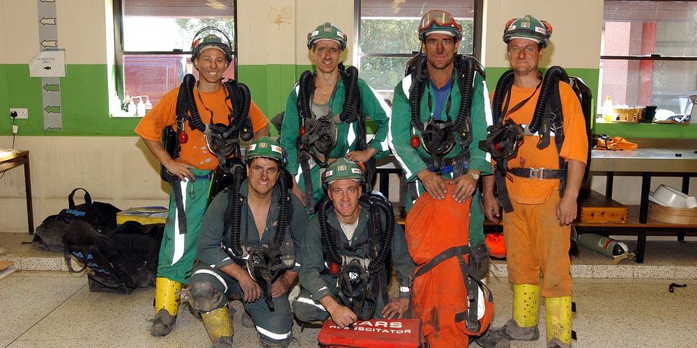 Kellingley Number 2 Rescue Team at the Selby Mines Rescue Station.