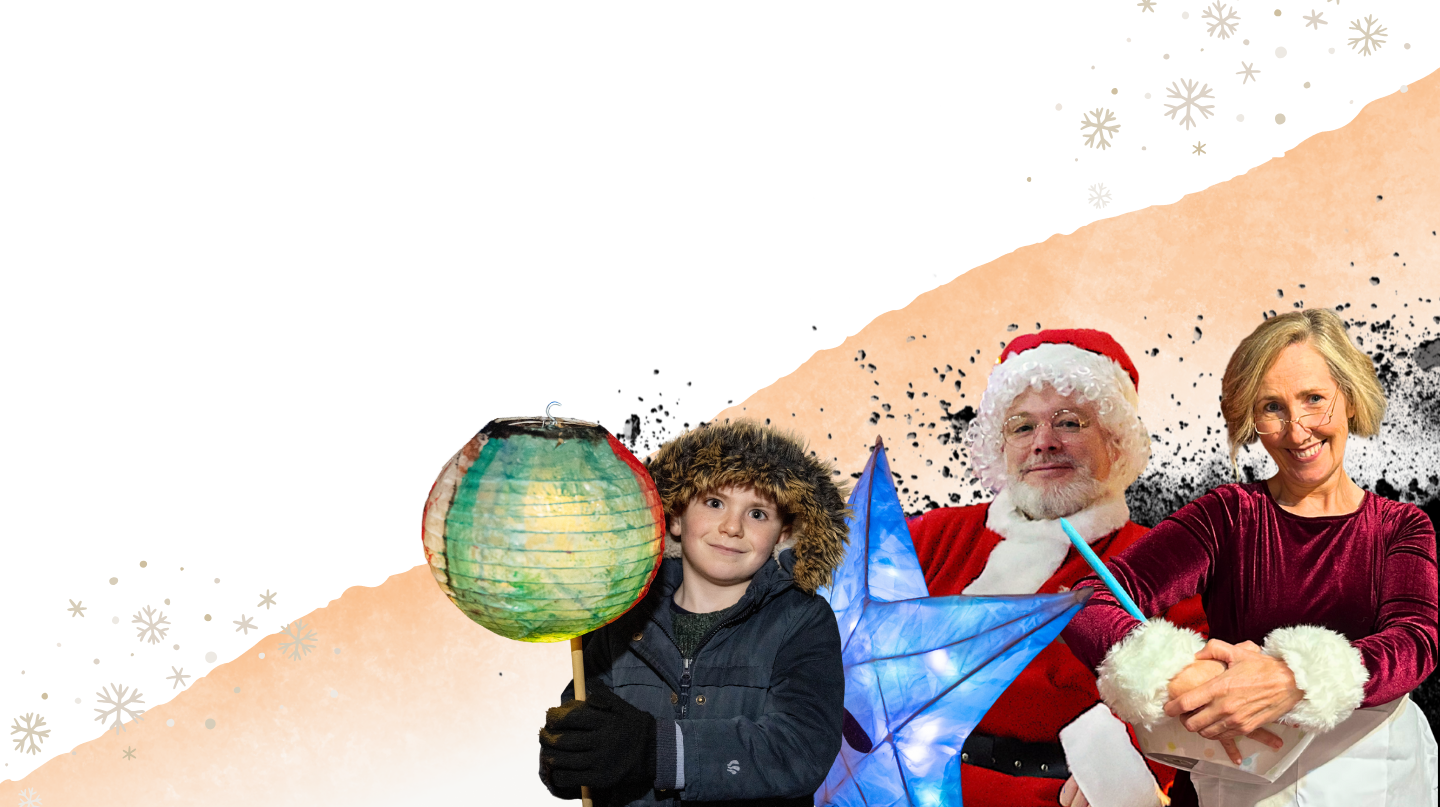 Person with Lantern, Mrs Claus and Father Christmas