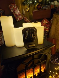 Carved bust of William Shakespeare. It's carved in coal!