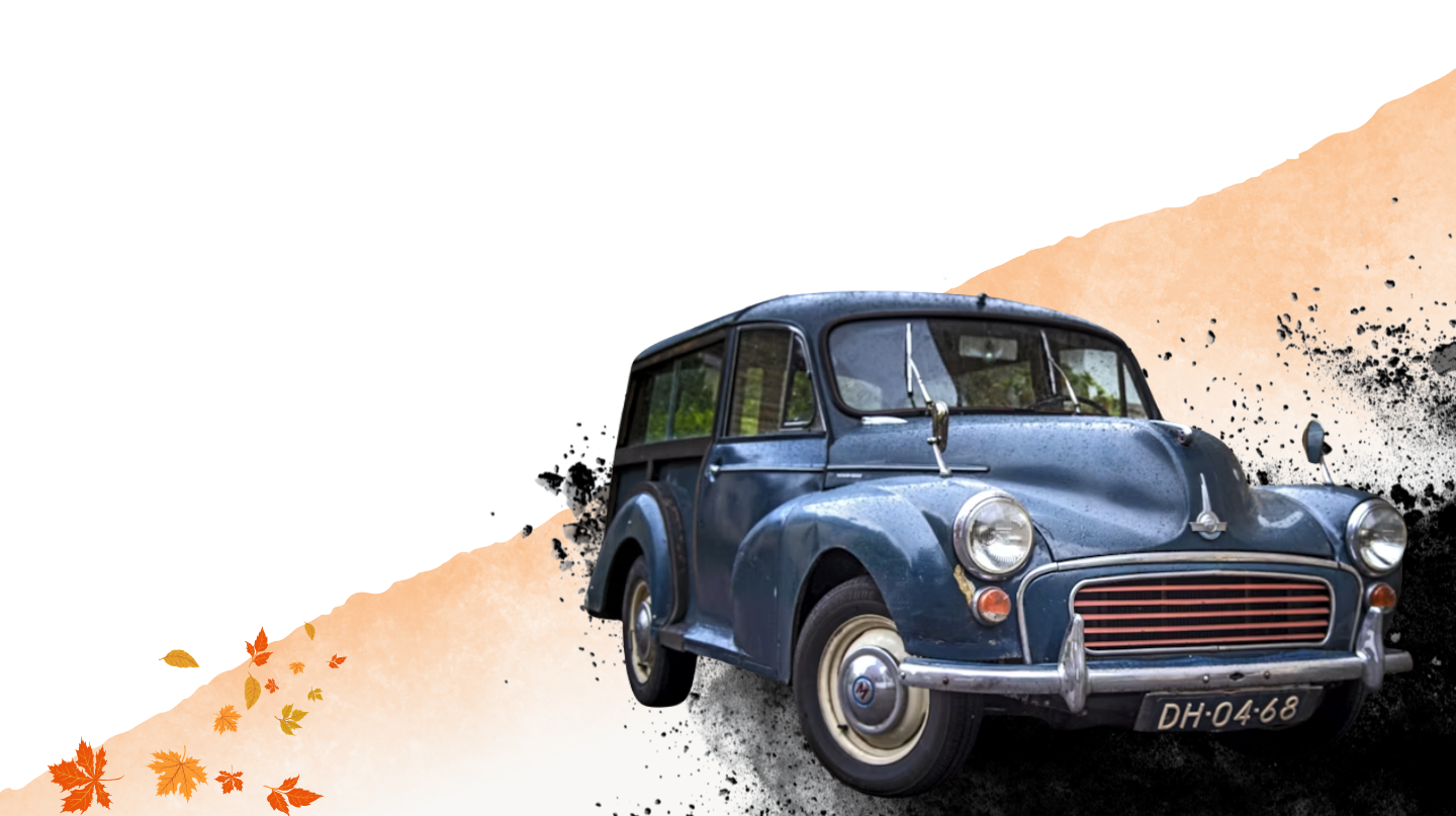 morris minor car with autumn leaves